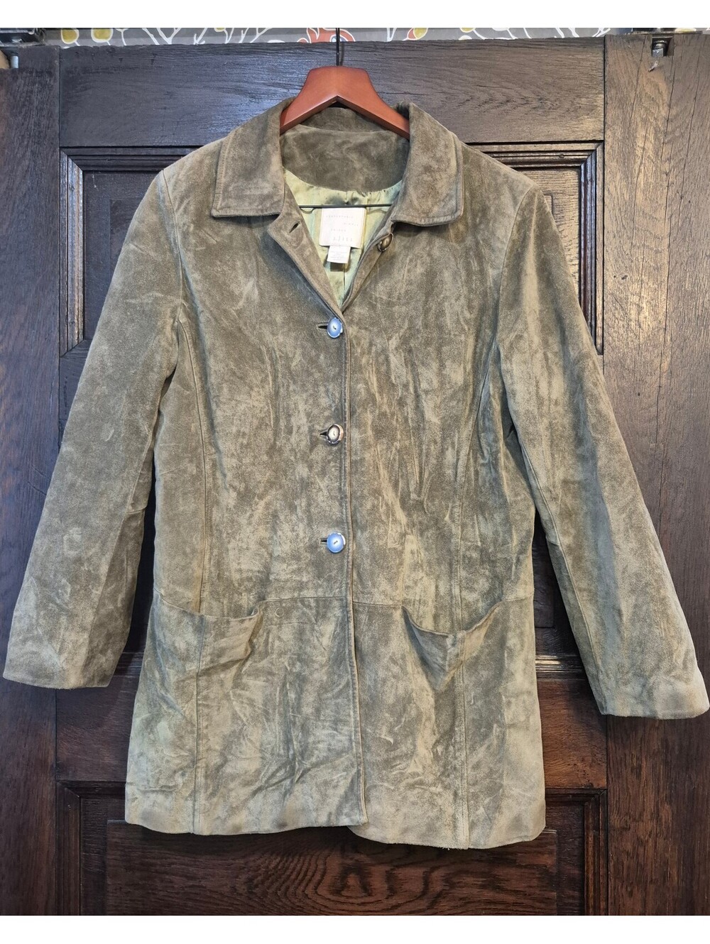 Vintage J. Jill Olive 100% Calf Suede Jacket Satin Lined